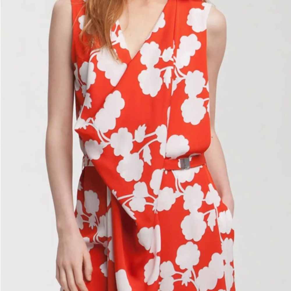 Diane Von Furstenberg Sz 10 Orange Floral Dress Naira 100% Silk Cowl Neck $498